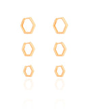 Trio de Argolas Geométricas Banhado a Ouro 18K