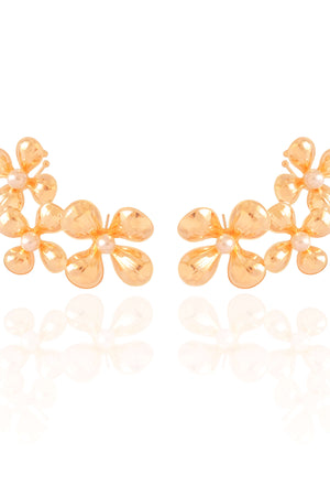 Ear Cuff Flores Pérolas 5.2 cm Banhado a Ouro 18K
