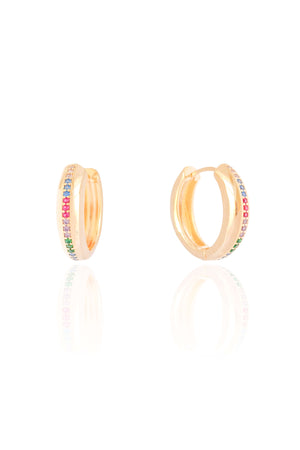 Brinco Argola Cravejada Colorida 1.9 cm Banhado a Ouro 18K