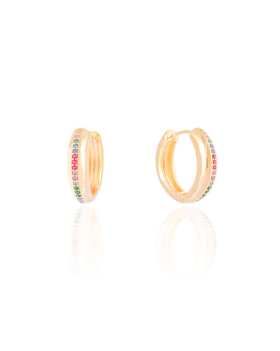 Brinco Argola Cravejada Colorida 1,9 cm Banhado a Ouro 18K