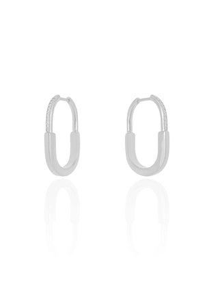 Brinco Argola Click Oval Cravejado Cristal 2.5 cm Ródio Branco