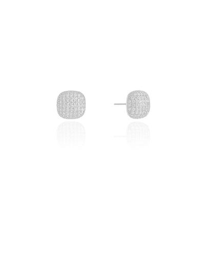 Brinco Quadrado Cravejado Cristal 1 cm Ródio Branco