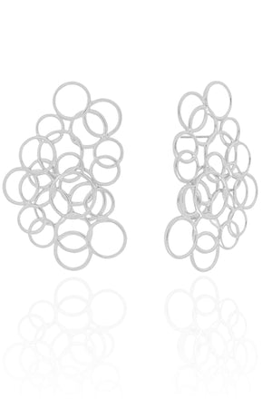 Brinco Círculos Vazados Entrelaçados 4.3 cm Ródio Branco