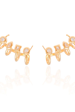 Ear Cuff Geométrico Cristal Banhado a Ouro 18K