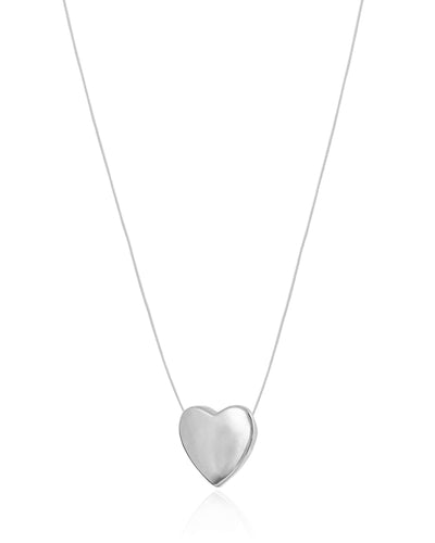 Colar Nylon Coração Liso 1,5 cm Ródio Branco - 40 cm