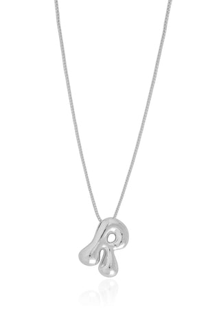 Gargantilha Veneziana Letra R 1.7 cm Bolha Ródio Branco - 45 cm