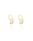 Brinco Argola Quadrados Cravejado Coloridos Banhado a Ouro 18K