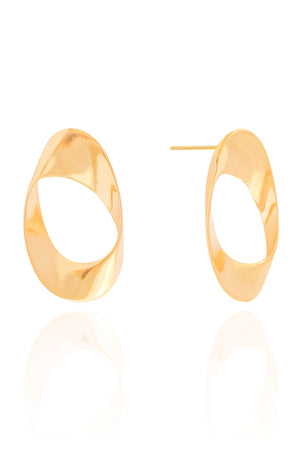 Brinco Oval Torcido Liso Banhado a Ouro 18K