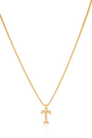 Gargantilha Veneziana Letra T Cravejada Cristal Banhado a Ouro 18K - 45 cm