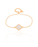 Pulseira Trevo Madrepérola Fecho Gravata Banhado a Ouro 18K