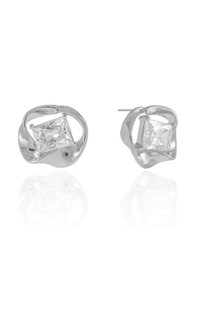 Brinco Torcido Retângulo Cristal Ródio Branco