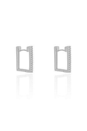 Brinco Argola Click Retangular Cravejado Cristal 1.8 cm Ródio Branco
