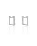 Brinco Argola Click Retangular Cravejado Cristal 1.8 cm Ródio Branco