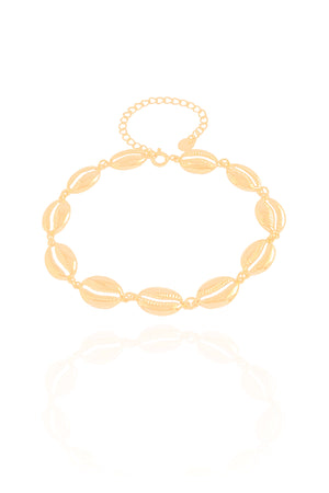 Tornozeleira Búzios Lisos Banhado a Ouro 18K