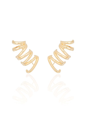 Ear Cuff Duplo 7 Filetes Liso Pressão Banhado a Ouro 18K