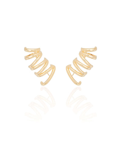 Ear Cuff Duplo 7 Filetes Liso Pressão Banhado a Ouro 18K