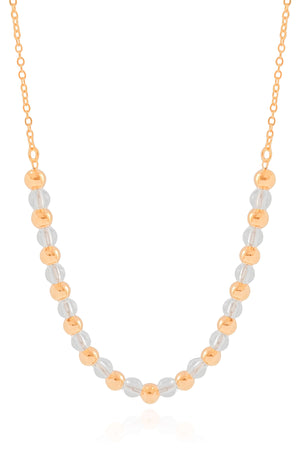 Gargantilha Elos Bolas Lisas e Cristais Banhado a Ouro 18K - 40 cm