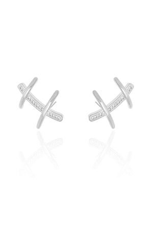 Ear Cuff Palitos Cravejado Cristal 2.3 cm Ródio Branco