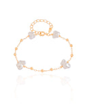 Pulseira Bolinhas Borboletas Pérolas Banhado a Ouro 18K