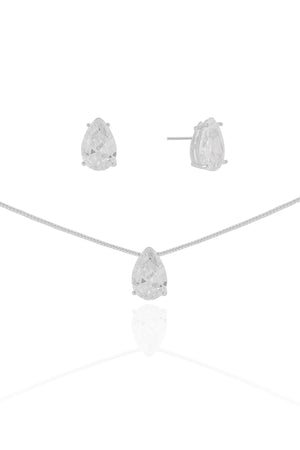 Conjunto Gota Cristal Ródio Branco