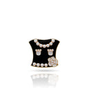 Broche Blazer Esmaltado Preto com Pérolas e Flor