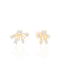 Brinco Filetes Cravejados Geométricos Cristal Banhado a Ouro 18K