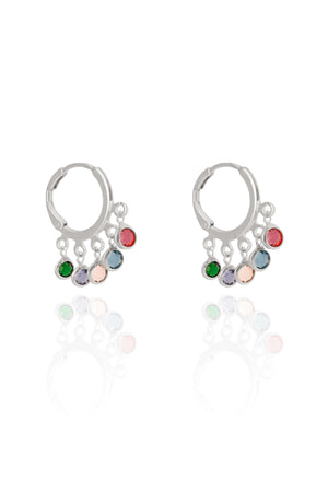 Brinco Argola Click Pontos de Luz Coloridos 2.5 cm Ródio Branco