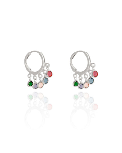 Brinco Argola Click Pontos de Luz Coloridos 2,5 cm Ródio Branco