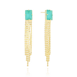 Brinco Retangular Turmalina Franja com Plaquinhas Achatadas Banhado a Ouro 18K