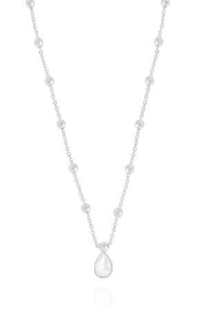Gargantilha Elos Bolinhas Gota Cristal Ródio Branco - 40 cm