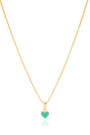 Gargantilha Infantil Coração Verde 7 mm Banhado a Ouro 18K - 35 cm