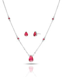 Conjunto Gargantilha Elo Veneziano com Pingente Gota Rubi e Brincos