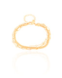 Pulseira Tripla Snake Elos Pérolas Banhado a Ouro 18K