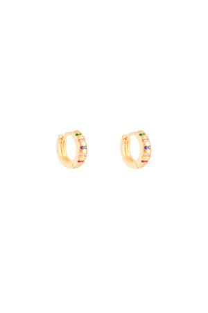 Brinco Argola Click Cravejado Colorido Banhado a Ouro 18K