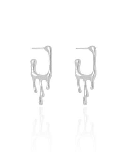 Brinco Argola Quadrada Lisa Derretida 3.5 cm Ródio Branco