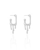 Brinco Argola Quadrada Lisa Derretida 3.5 cm Ródio Branco