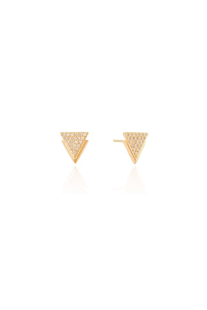 Brinco Triângulo Duplo Cravejado Cristal Banhado a Ouro 18K