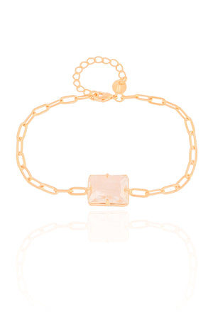 Pulseira Elos Retangulo Cristal Banhado a Ouro 18K