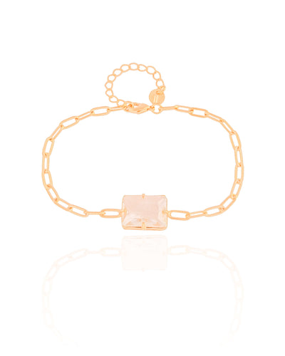 Pulseira Elos Retangulo Cristal Banhado a Ouro 18K