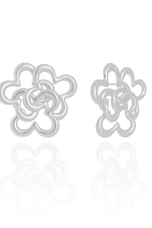 Brinco Flor Entrelaçada 3.0 cm Ródio Branco