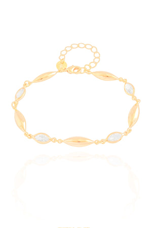 Pulseira Lisa e Zircônias com Cristal Banhado a Ouro 18k