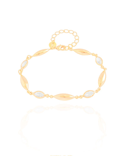Pulseira Lisa e Zircônias com Cristal Banhado a Ouro 18K