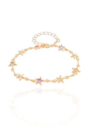 Pulseira Infantil Estrelas Coloridas Banhado a Ouro 18K
