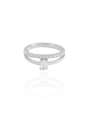 Anel Duplo Oval Cravejado Cristal Tamanho 20 Ródio Branco