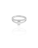 Anel Duplo Oval Cravejado Cristal Tamanho 20 Ródio Branco