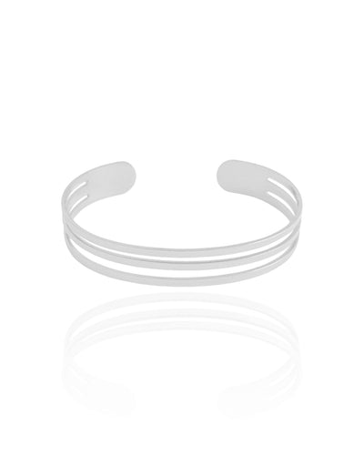 Bracelete Liso Flat Três Filetes 1 cm Ródio Branco