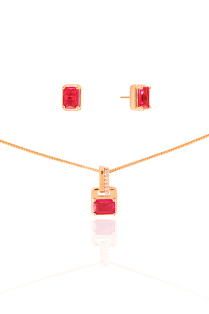 Conjunto Retangular Rubi Cravejado Cristal Banhado na Ouro 18K