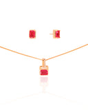 Conjunto Retangular Rubi Cravejado Cristal Banhado na Ouro 18K
