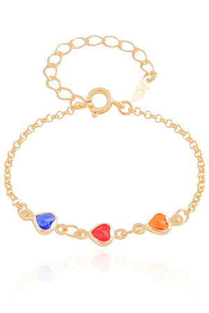 Pulseira Infantil Corações Colorido Banhado a Ouro 18K