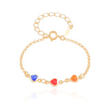 Pulseira Infantil Corações Colorido Banhado a Ouro 18K